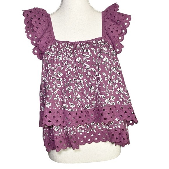 &merci Tops - &Merci Purple Eyelet Ruffle Sleeveless Top